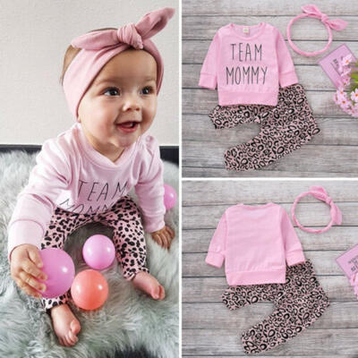 

Newborn Kid Baby Girl Leopard print Clothes Tops T Shirt Pants Tracksuit Outfits