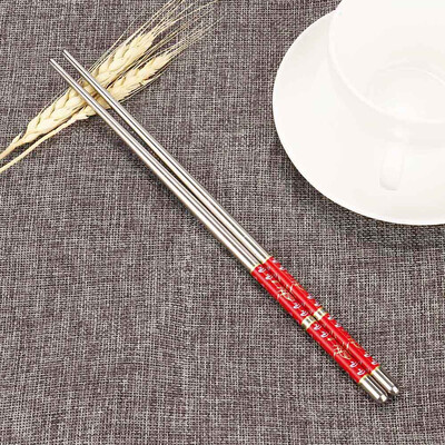 

Siaonvr 1Pair Length White Flower Pattern Stainless Steel Chopsticks Pair New