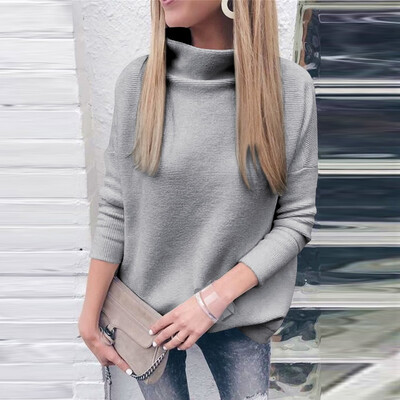 

Gobestart Women High Neck Solid Color Pullover long Sleeve Loose Knitted Sweater Tops