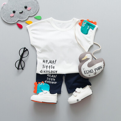 

Summer Baby Boys Cotton Sets Short Sleeve Dinosaur Print Tops Blouse T-shirtsShorts Casual Yellow Orange Outfits 2Pcs