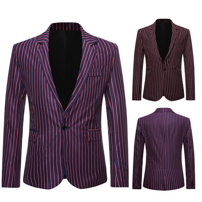 

Toponeto Mens Slim Button Suit Plaid Turn-down Collor tops Solid Jacket Coat