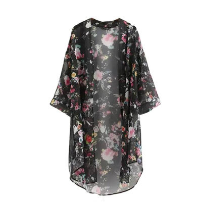 

Women Summer Sunproof Cardigan Fashion Women Chiffon Bikini cover Up Kimono Cardigan Apparel Black White