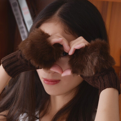 

Women Winter Elegant Mitten Gloves Warm-Keeping Knitting Wool Half Finger Gloves
