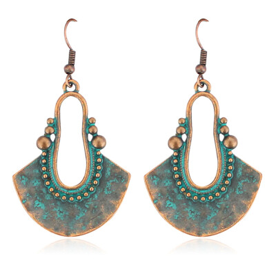 

New Arrival Dangle Earrings Colorful Verdigris Rustic Fan Drop Earrings Women Jewelry Earrings For Gift