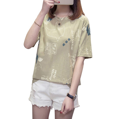 

New Fashion T shirt Woman Spring Summer Girls Print Short Sleeve O Neck Cotton Women Top Slim Fit Soft Women Tshirt