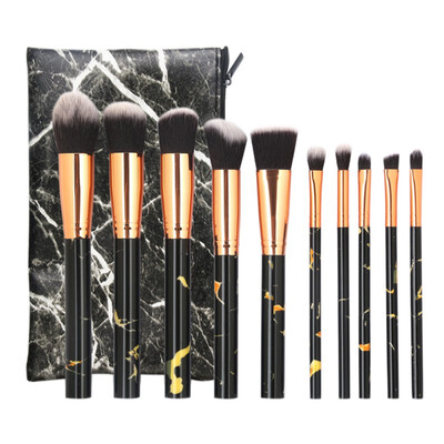 

10PCS Makeup Brushes Set Foundation Eyeshadow Contour Blusher Marbling Handle Cosmetic Kit 1PC Black Marble Makeup Bag