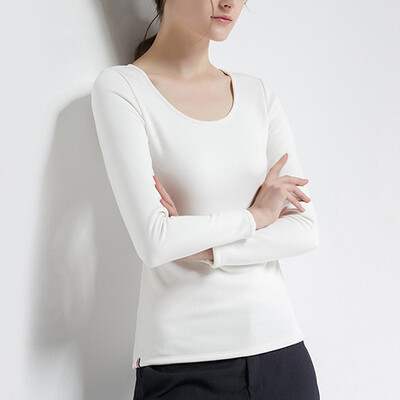 

CANVAUS Winter Cotton Velvet Solid Slim T-shirt O-Neck Long Sleeve T Shirt For Women Ladies Tops Undershirt F537A