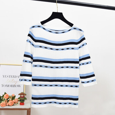 

Womens Sweater 2019 Autumn Stripe Slim Seven Sleeve Pullover Female O-Neck Winter Bottoming Knitwear Korean Knitted Sweaters