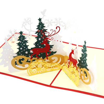 

Creative Christmas Greeting Card Forest Deer 3D Christmas Three-dimensional Card Hollow Paper Carvings Postcards