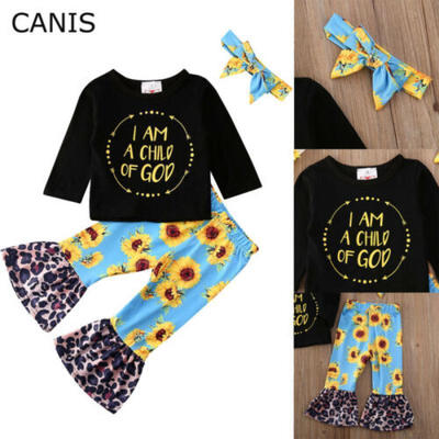 

Cute Toddler Baby Girls Clothes Sunflower TopsLong PantsHeadband Outfits Set