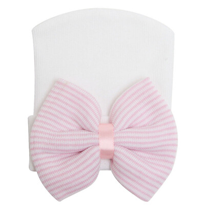 

New Autumn Winter Newborn Baby Girl Boys Striped Bowknot Hospital Hat Beanie Hat Stretchy Cap