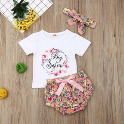 

US Toddler Kids Baby Girls Floral Sister Romper Princess Sunsuit Outfits 3pcs