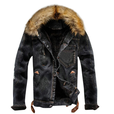 

Gobestart Mens Autumn Winter Pocket Button Rinsing Flick Denim Hooded Jacket Top Coat