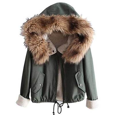 

Toponeto Women Winter Fleece Long Sleeve Cotton Hooded Short Warm Zip Pocket Jacket Coat