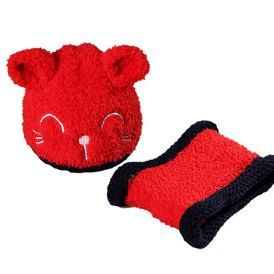

1 set Winter Warm Baby Girls Boys HatScarf set Toddler Baby Hat Caps Knitted Childrens Cartoon Soft Cat Ear Hats Ring Scarf