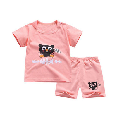 

Baby Boys Girls Summer Clothes Sets Short Sleeve Cartoon Print Tops Blouse T-shirtShorts Casual Outfits Sets