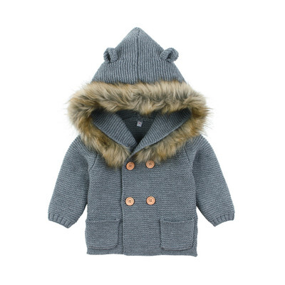 

0-24M Winter Newborn Baby Girl Sweater Clothes Child Fashion Hooded Fur collar Sweater Jacket Cardigan Infant Girl Clothes
