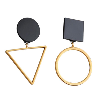 

Punk Design Fashion Triangle Round Circle Geometric Asymmetric Stud Earring Women Party Jewelry