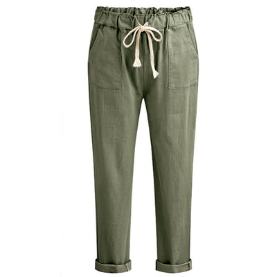 

Casual Trousers Women Elastic Waist Pockets Loose Pants Leisure Long Pants