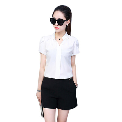 

White Shirt Female Short Sleeve Shirt Fashion Bodycon Leisure Chiffon Blouse Tops