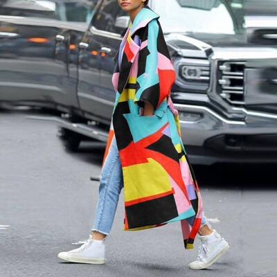 

Tailored Women Open Front Printed Cardigan Suit Long Sleeve Streetwear Blouse Coat