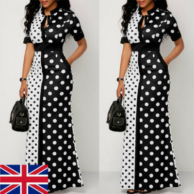 

UK Summer Womens Polka Dot Short Sleeve Sundress Casual Loose Beach Dress