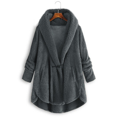 

Toponeto Women Plus Size Button Plush Tops Hooded Loose Cardigan Wool Coat Winter Jacket