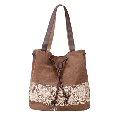 

Fashion Women Ethnic Print Shoulder Bag Large Capacity Drawstring Tote Handbag