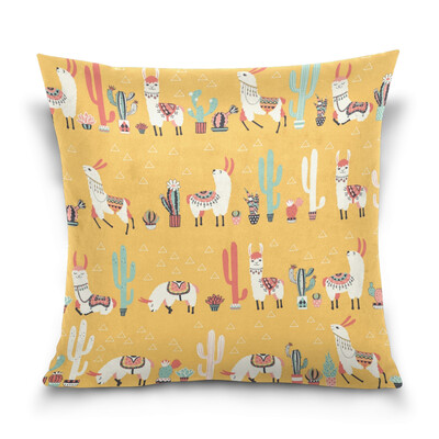 

ALAZA Throw Pillow Cover 16 X 16 inch Cushion Cover with Happy Llama Printed Pillowcase