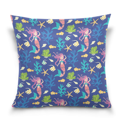 

ALAZA Throw Pillow Cover 16 X 16 inch Christmas Gift Cushion Cover with Doodle Mermaid Printed Pillowcase