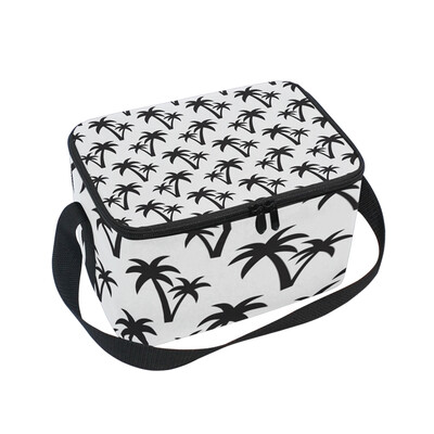 

ALAZA Insulated Lunch Box Black Coconut Tree Lunch Bag for Men Women Portable Tote Bag Cooler Bag