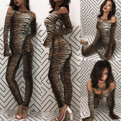 

NEW Womens Long Sleeve Off Shoulder Leopard Leotard Jumpsuit Bodysuit Romper Top