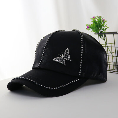 

Hat childrens Korean version casual versatile Diamond Butterfly mercerized baseball cap spring summer sun hat fashion Satin cap