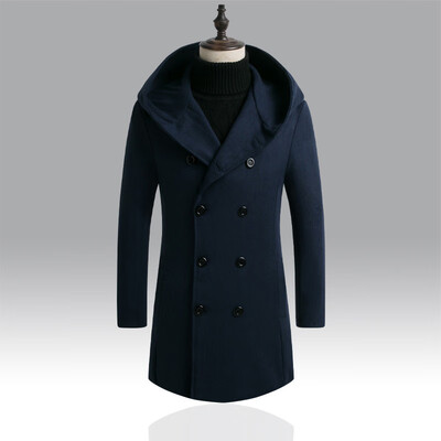 

Men Slim Fit Jacket Coat Double-Breasted Hooded Long Sleeve Windbreaker Outwear