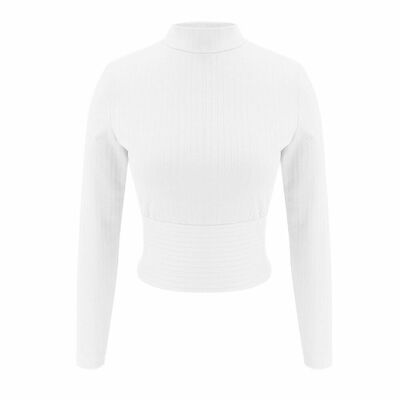 

Womens Autumn High Neck Cropped Tops Ladies Pullover Long Sleeve Blouse T Shirt
