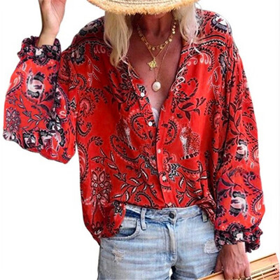 

Women Ladies Flower print Blouses Fashion Ladies Chic V Neck Casual Long Sleeve Shirt Tops Blouse blusas mujer de moda 2019