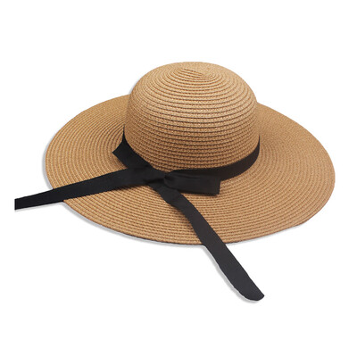 

New Elegant Women Straw Sun Hat Bowknot Wide Large Brim Foldable Casual Summer Holiday Cap