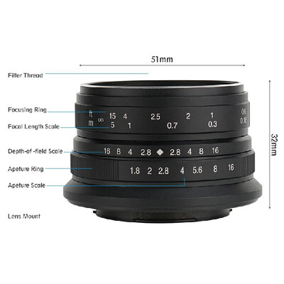 

7artisans 25mm F18 Manual Focus Lens Large Aperture for Olympus Epm2E-PL7 E-PL8E-P5E-P6 for Panasonic G5G6G7GF5GF6GM10G