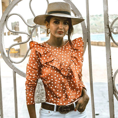 

Summer Womens Boho Beach Casual Tops&Blouses elegant Short Sleeve Polka Dot Ruffles shirt Ladies blusa feminina dames ropa