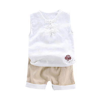

Summer Children Chinese Style Clothes Baby Boys Casual Sleeveless Floral Print Vest TopsShorts 2pcs Costume Set