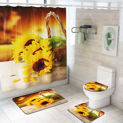 

〖Follure〗4PCS Non Slip Toilet Polyester Cover Mat Set Bathroom Shower Curtain