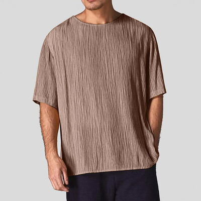 

Toponeto Mens Casual Blouse Linen T-shirt Loose O-neck Tops Short Sleeve Tee Shirt