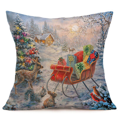 

〖Follure〗Merry Christmas Linen Pillow Cases Sofa Cushion Cover Home Decoration