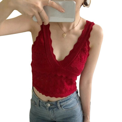 

Women Korean Style Sexy Hollow Out V-Neck Tank Top Summer Knitted Sleeveless Beachwear Crop Top