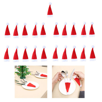 

21PCS Christmas Decorative Tableware Fork Set Christmas Hat Storage Tool