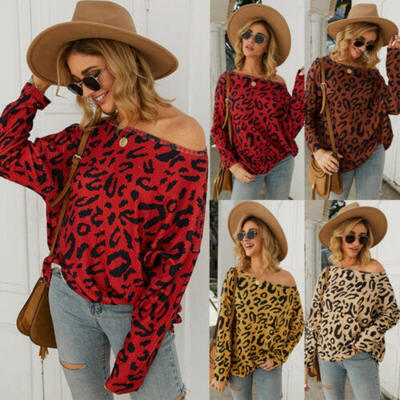

Women Blouse Fashion T-shirts Shirt Tops Tees Long Sleeve Slim Leopard Pullover