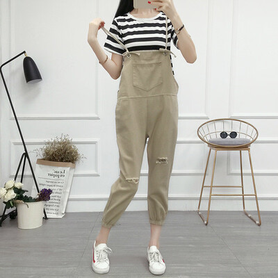 

Women Overalls Fashion BF Stretched Thin Jeans Solid Color Cute Big Pocket Overalls For Girls