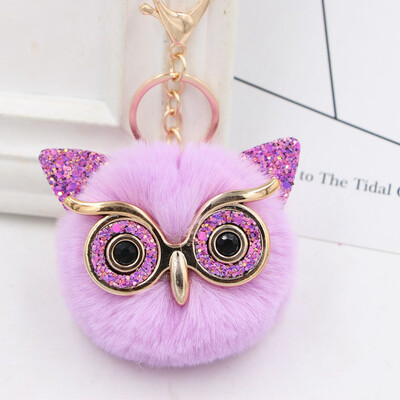 

Women Owl Faux Rabbit Fur Fluffy Key chain Key Ring Pompom Ball Pendant Cute
