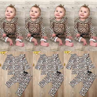 

Newborn Baby Girl Long Sleeve T-shirt TopsPants FloralLeopard Outfits Clothes