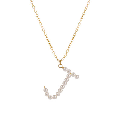 

New Fashion A-Z 26 Letter Necklace Alphabet Pendant Jewelry Statement Elegant Pearl Gold Chain Long Necklace